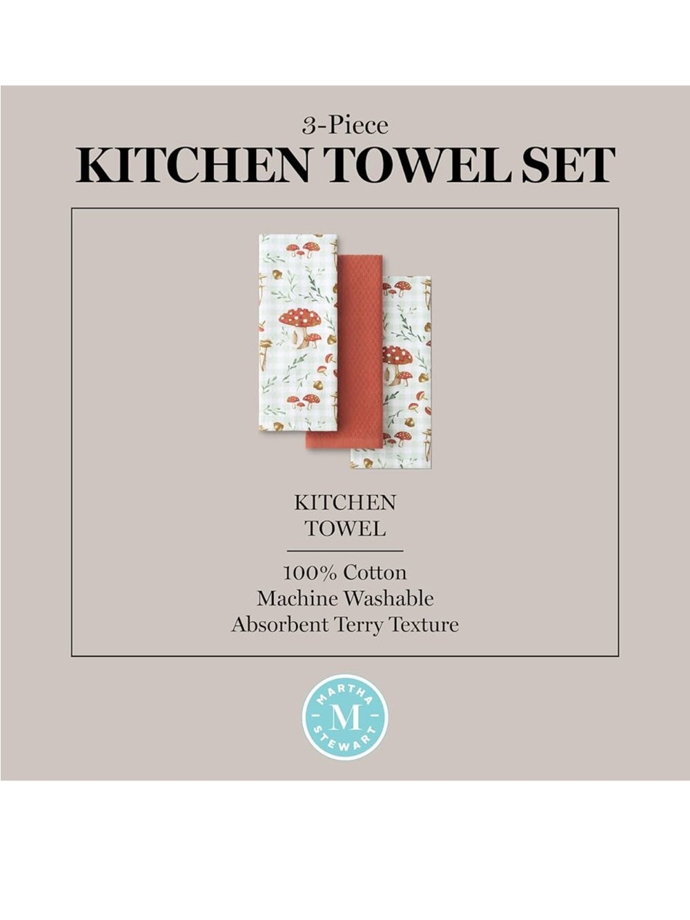 Martha Stewart Mushroom Kitchen Towel 3-Pack Set, Burnt Orange/Green/White,
NWT - Picture 5 of 8